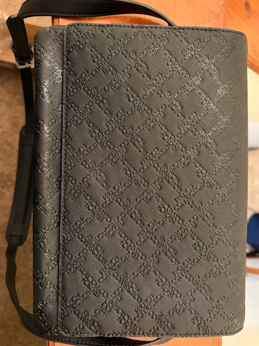 French Connection Black Embossed Logo Crossbody Bag – Like New